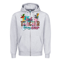 Heather Grey best teacher ever Zipper Hoodie - AdoDesignShop