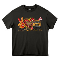 Asphalt peace love school bus Heavy Core Tee - texasbilliewilder
