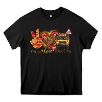 Black peace love school bus Heavy Core Tee - texasbilliewilder