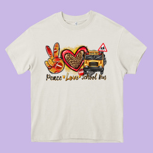Peace Love School Bus Heavy Core Tee Designed By Texasbilliewilder