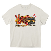 Cream peace love school bus Heavy Core Tee - texasbilliewilder
