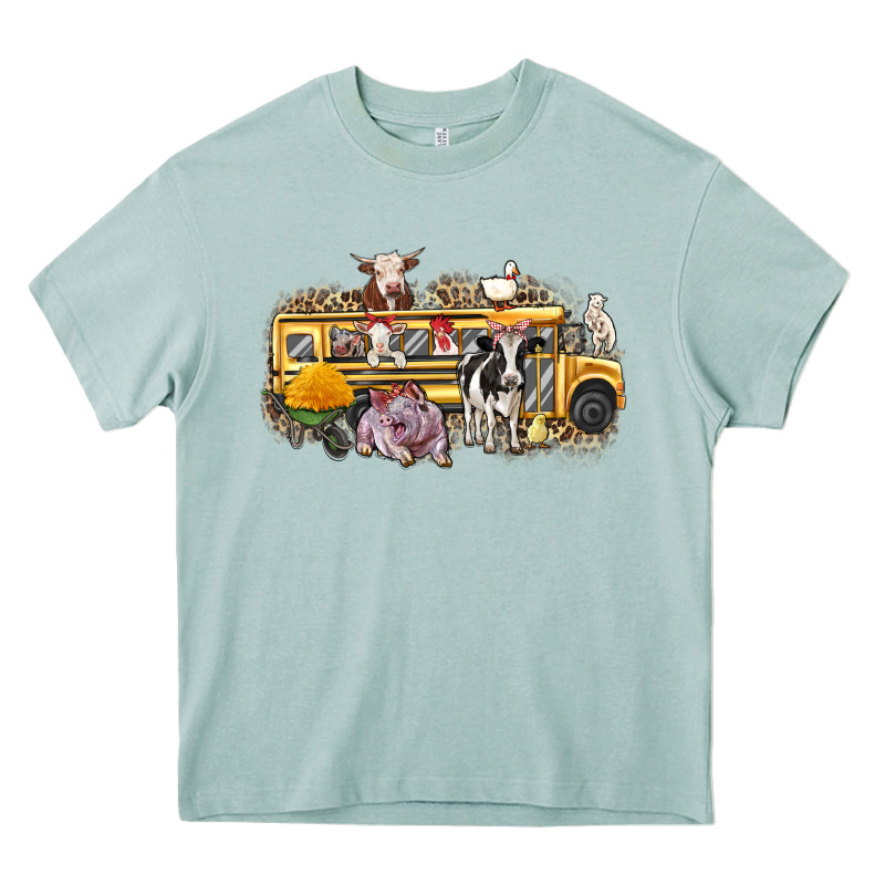Farm Animals School Bus Heavy Core Tee by texasbilliewilder | Teevron