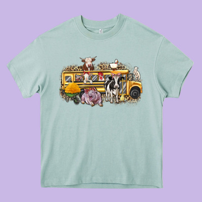Farm Animals School Bus Heavy Core Tee Designed By Texasbilliewilder