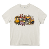 Cream farm animals school bus Heavy Core Tee - texasbilliewilder