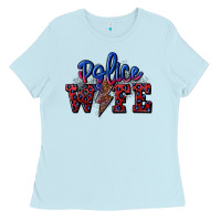 Baby Blue police wife with lightning bolt Ladies Tee - CowGirlArtShop