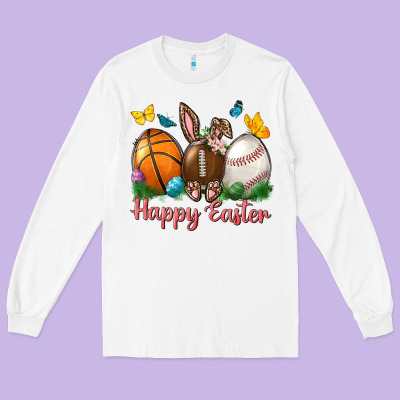 Happy Easter Sports With Butterfly Long Sleeve Tee Designed By Bundleandbundleshop