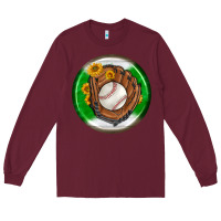 Burgundy baseball with sunflower round earrings Long Sleeve Tee - BundleAndBundleShop