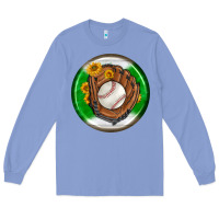 Colony Blue baseball with sunflower round earrings Long Sleeve Tee - BundleAndBundleShop