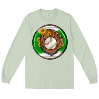 Matcha baseball with sunflower round earrings Long Sleeve Tee - BundleAndBundleShop