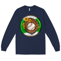 Navy baseball with sunflower round earrings Long Sleeve Tee - BundleAndBundleShop
