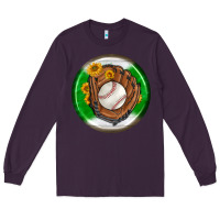 Plum baseball with sunflower round earrings Long Sleeve Tee - BundleAndBundleShop
