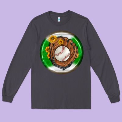 Baseball With Sunflower Round Earrings Long Sleeve Tee Designed By Bundleandbundleshop