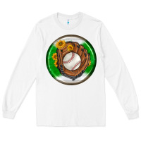 White baseball with sunflower round earrings Long Sleeve Tee - BundleAndBundleShop