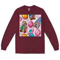 Burgundy Easter Gnomies Seamless Pattern Long Sleeve Tee - BundleAndBundleShop