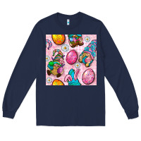 Navy Easter Gnomies Seamless Pattern Long Sleeve Tee - BundleAndBundleShop
