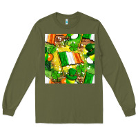 Army Green Ireland flag with St. Patrick's Day  digital paper Long Sleeve Tee - BundleAndBundleShop