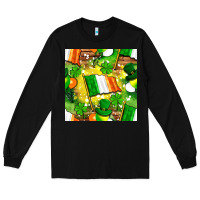 Black Ireland flag with St. Patrick's Day  digital paper Long Sleeve Tee - BundleAndBundleShop