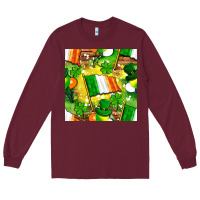 Burgundy Ireland flag with St. Patrick's Day  digital paper Long Sleeve Tee - BundleAndBundleShop