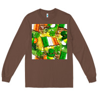 Chestnut Ireland flag with St. Patrick's Day  digital paper Long Sleeve Tee - BundleAndBundleShop