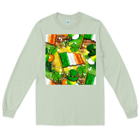 Matcha Ireland flag with St. Patrick's Day  digital paper Long Sleeve Tee - BundleAndBundleShop