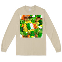Mushroom Ireland flag with St. Patrick's Day  digital paper Long Sleeve Tee - BundleAndBundleShop