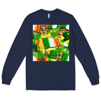 Navy Ireland flag with St. Patrick's Day  digital paper Long Sleeve Tee - BundleAndBundleShop