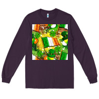 Plum Ireland flag with St. Patrick's Day  digital paper Long Sleeve Tee - BundleAndBundleShop