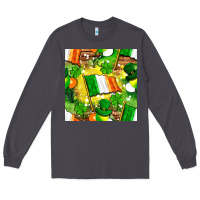 Smoke Ireland flag with St. Patrick's Day  digital paper Long Sleeve Tee - BundleAndBundleShop