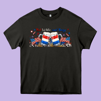 Red White And Boozy Libbey Glass Heavy Core Tee Designed By Ranaportraitstore