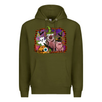 Army Green halloween pigs Premium Hoodie - SublimationCraftShop