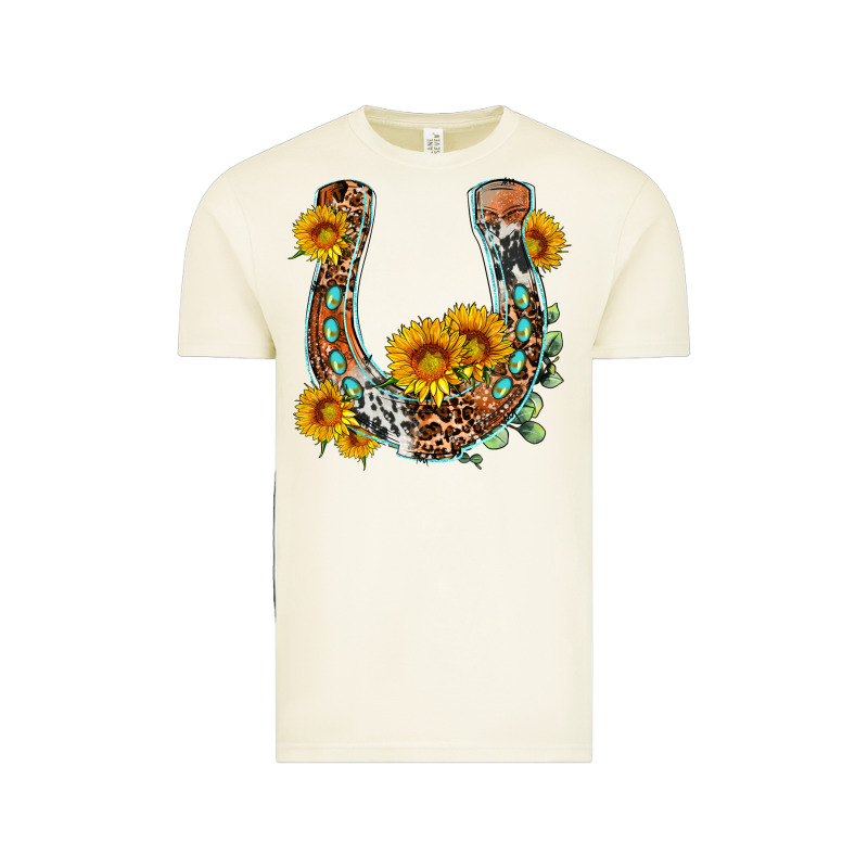 Western Leopard Cowhide Sunflowers Horseshoe Vintage Tee by OliviaCreatesArt | Teevron