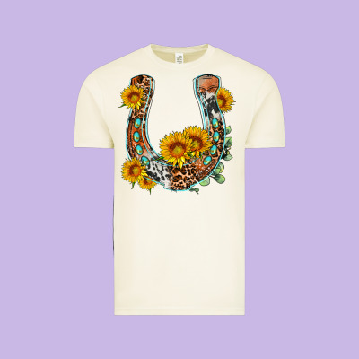 Western Leopard Cowhide Sunflowers Horseshoe Vintage Tee Designed By Oliviacreatesart