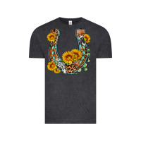 Vintage Black western leopard cowhide sunflowers horseshoe Vintage Tee - OliviaCreatesArt