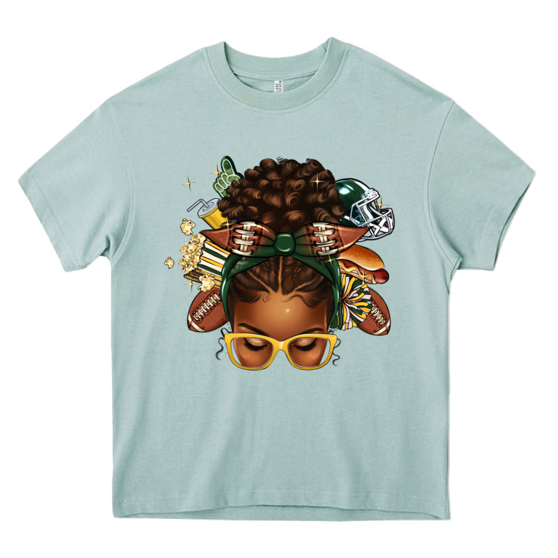 American Football Afro Messy Bun Heavy Core Tee by texasbilliewilder | Teevron