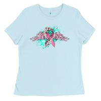 Baby Blue cancer ribbon with angel wings Ladies Tee - CowGirlArtShop