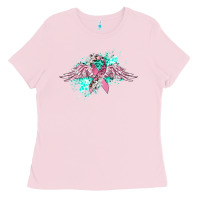 Bubblegum Pink cancer ribbon with angel wings Ladies Tee - CowGirlArtShop