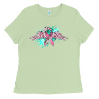 Matcha cancer ribbon with angel wings Ladies Tee - CowGirlArtShop