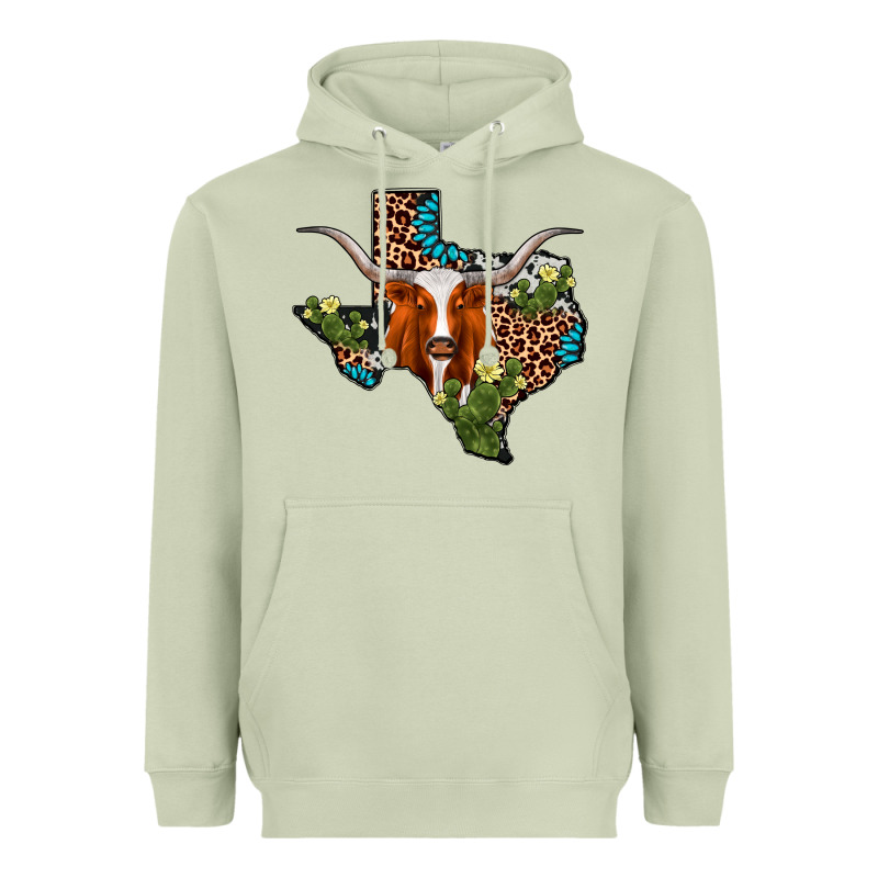 Longhorn Texas Map Heavyweight Hoodie by AdoDesignShop | Teevron