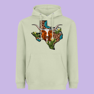 Longhorn Texas Map Heavyweight Hoodie Designed By Adodesignshop