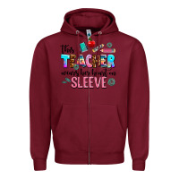 Burgundy this teacher wears her heart on sleeve Zipper Hoodie - AdoDesignShop