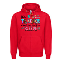 Red this teacher wears her heart on sleeve Zipper Hoodie - AdoDesignShop