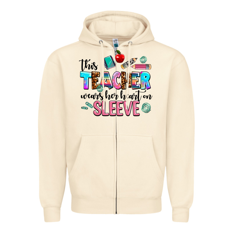 This Teacher Wears Her Heart On Sleeve Zipper Hoodie by AdoDesignShop | Teevron