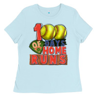 Baby Blue 100 days of home runs softball Ladies Tee - CowGirlArtShop