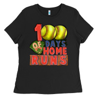 Black 100 days of home runs softball Ladies Tee - CowGirlArtShop