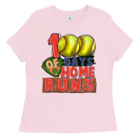 Bubblegum Pink 100 days of home runs softball Ladies Tee - CowGirlArtShop