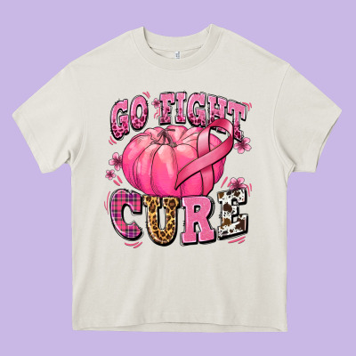 Go Fight Cure Pumpkin Heavy Core Tee Designed By Texasbilliewilder
