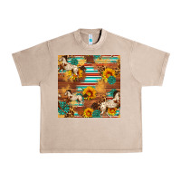 French Oak Western Horse Sunflowers Gemstone Seamless Pattern Urban Heavy Tee - FaDigitalArtStudio