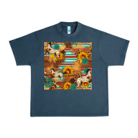 Midnight Navy Western Horse Sunflowers Gemstone Seamless Pattern Urban Heavy Tee - FaDigitalArtStudio