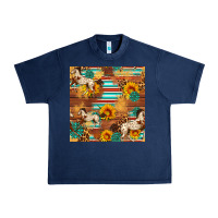Navy Western Horse Sunflowers Gemstone Seamless Pattern Urban Heavy Tee - FaDigitalArtStudio