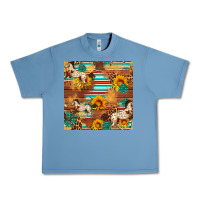 Pebble Blue Western Horse Sunflowers Gemstone Seamless Pattern Urban Heavy Tee - FaDigitalArtStudio